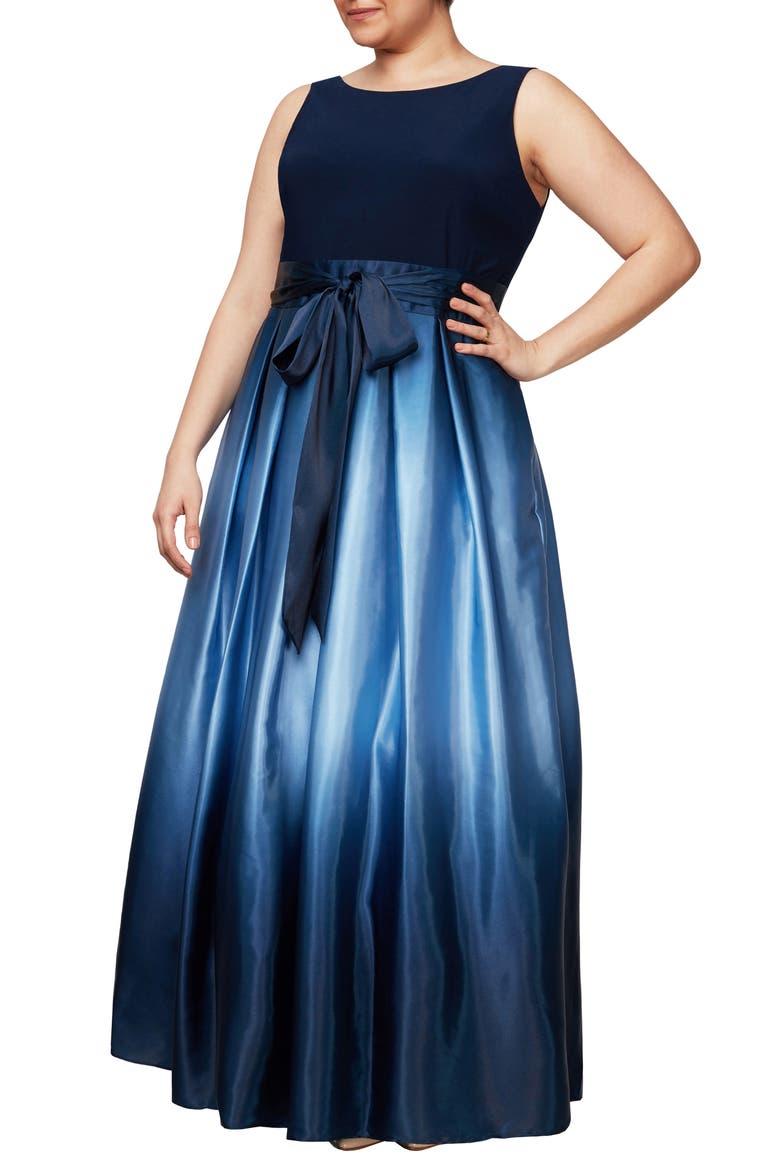 Ombrè Satin Gown, Main, color, NAVY/ WEDGEWOOD