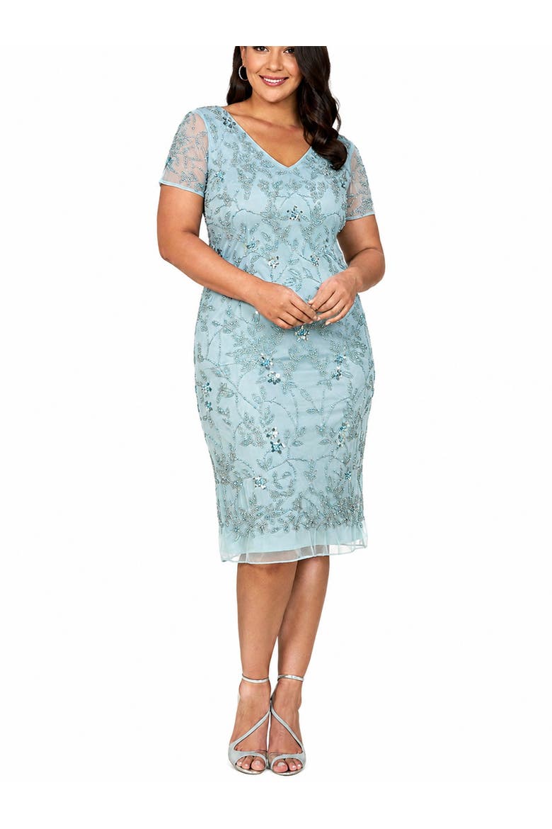 Beaded Faux-Wrap V-Neck Bridal Gown, Alternate, color, Periwinkle
