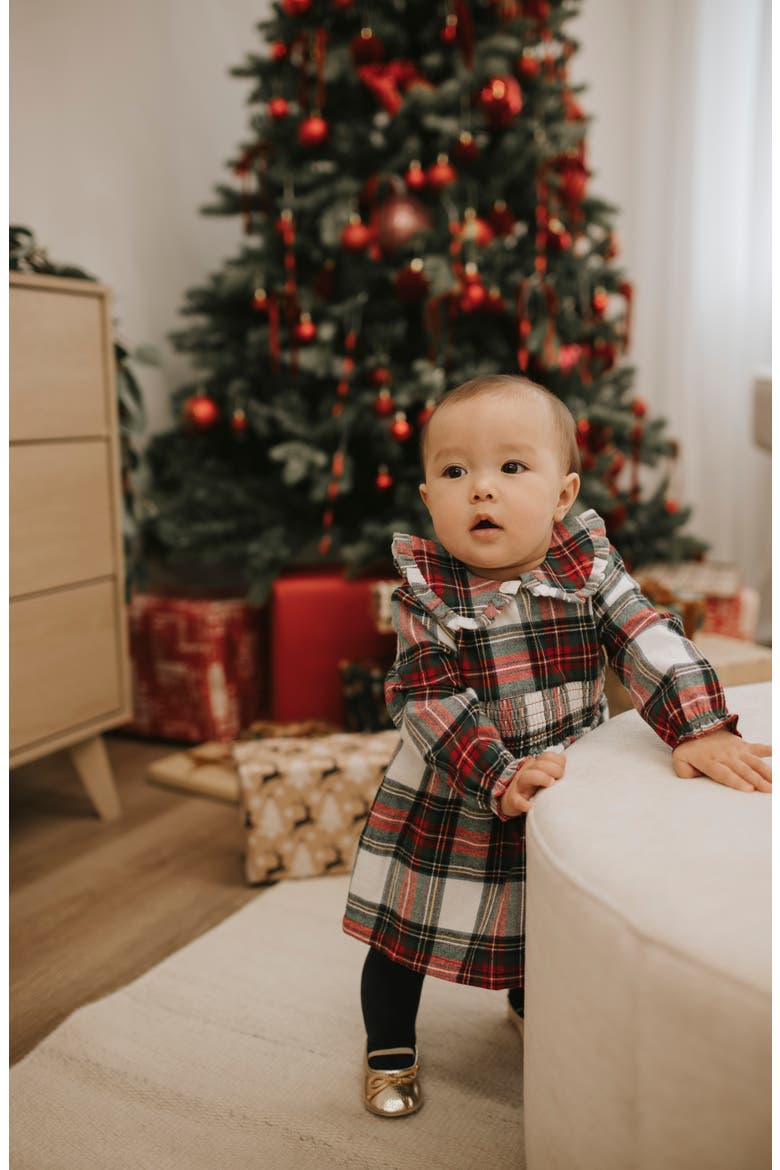 Flannel Dress & Tights Set, Alternate, color, RED