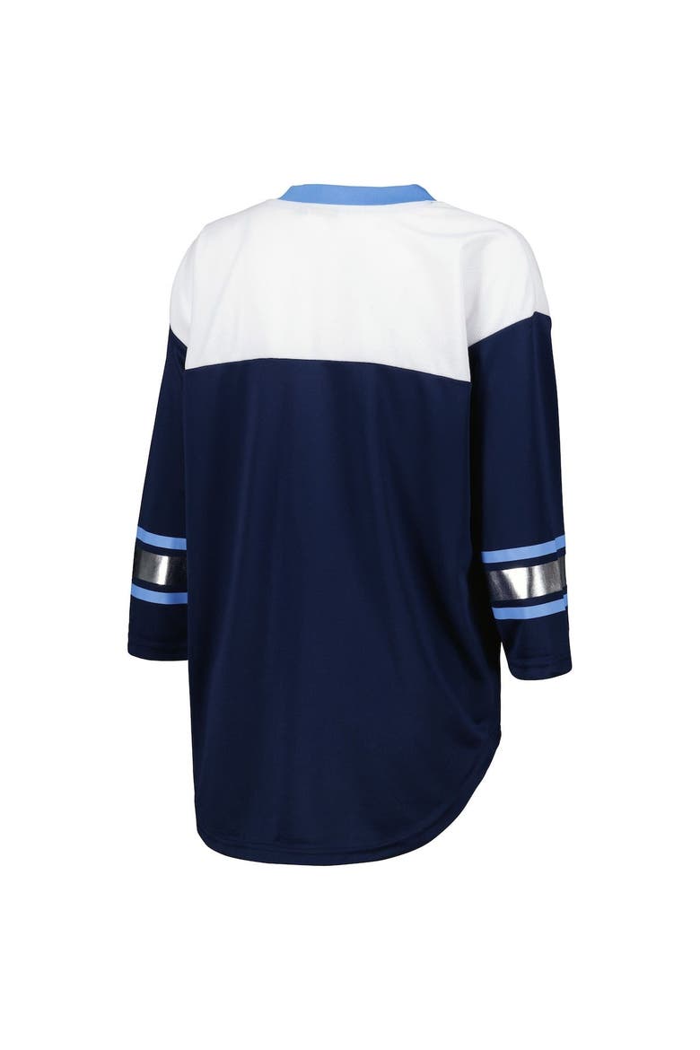 Women's G-III 4Her by Carl Banks Navy/White Tennessee Titans Double Team 3/4-Sleeve Lace-Up T-Shirt, Alternate, color, Navy