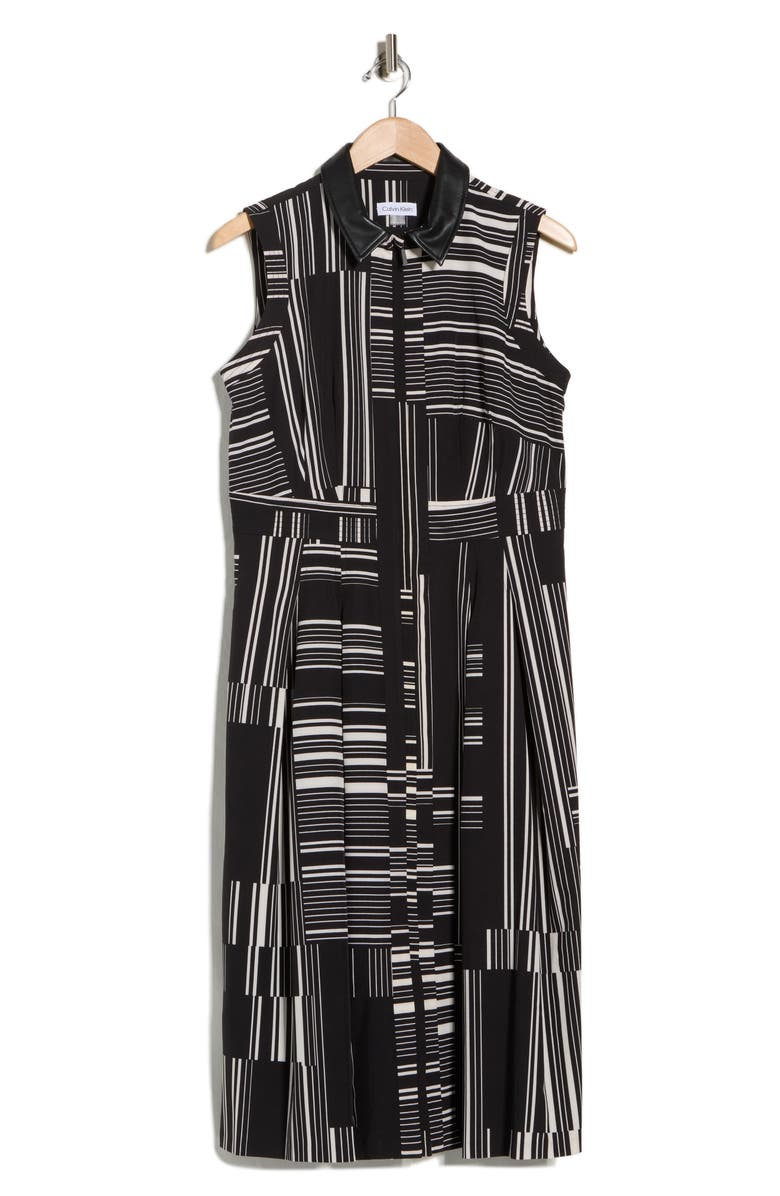Calvin Klein Stripe Sleeveless Shirtdress, Main, color, Black/ Cream