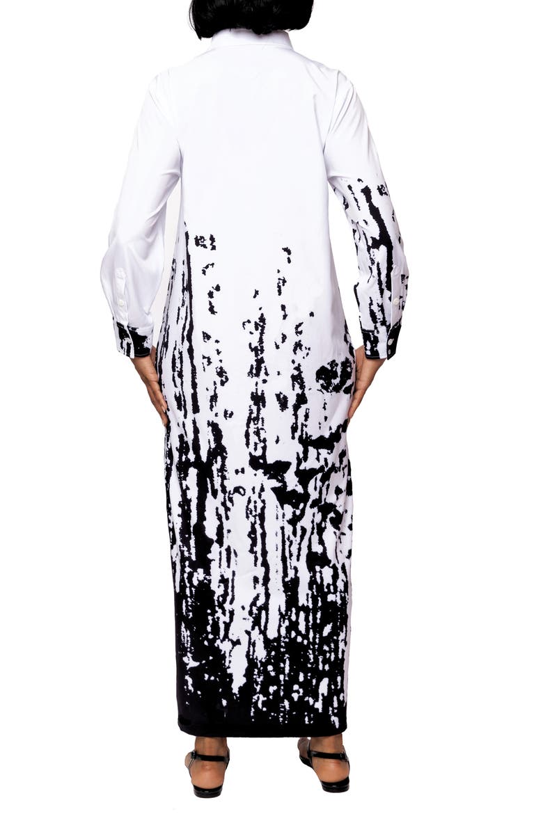 Bali Print Long Sleeve Maxi Shirtdress, Alternate, color, WHITE