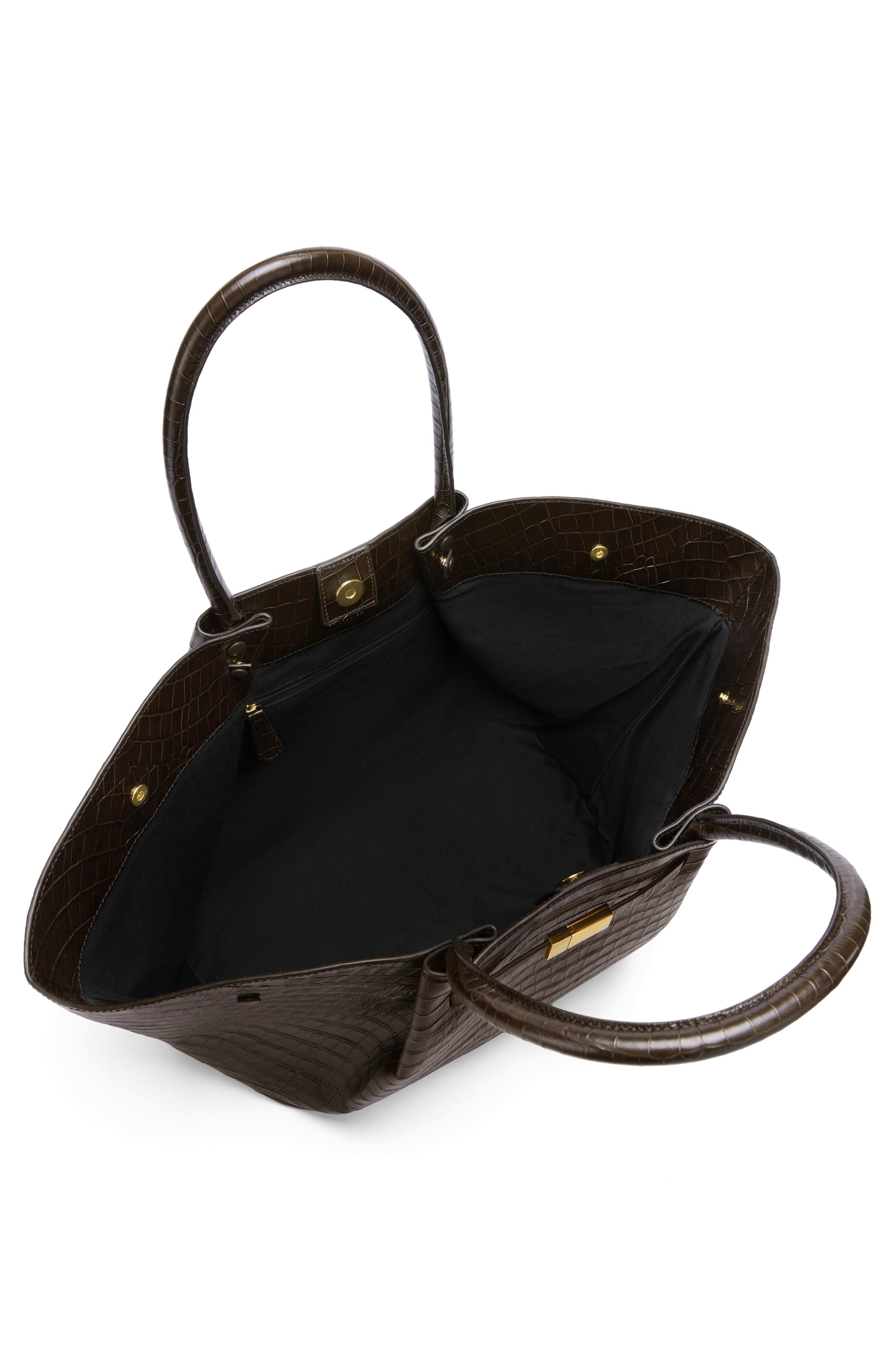 The New York Croc Embossed Leather Tote, Alternate, color, DARK CHOCOLATE