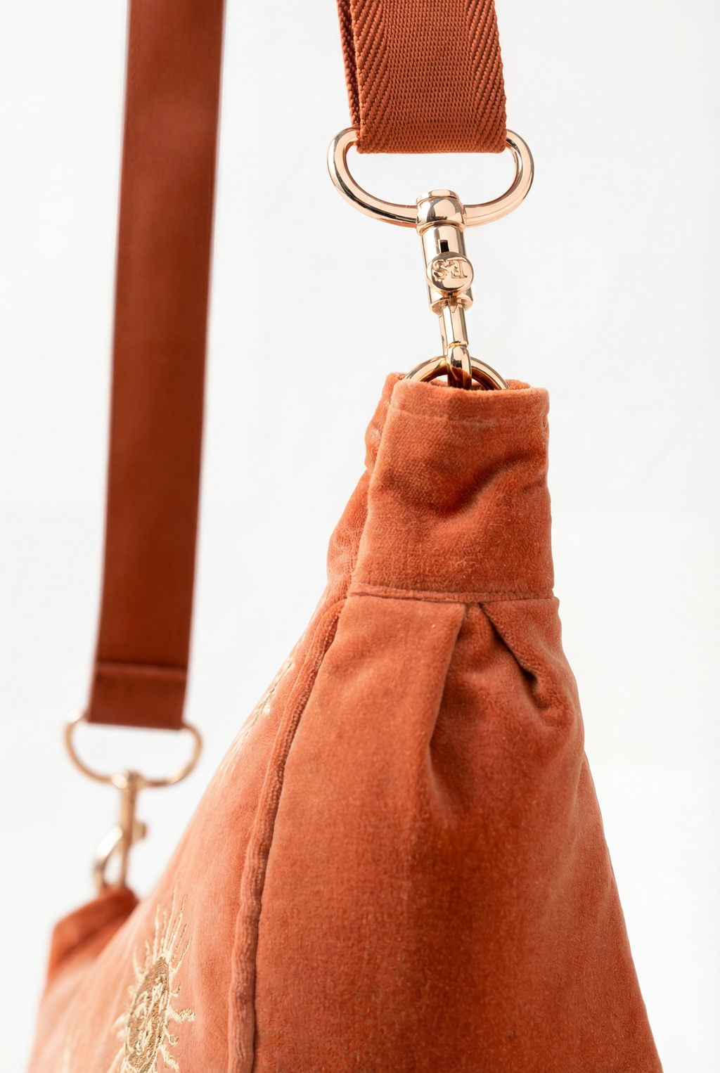 Elizabeth Scarlett Sun Goddess Velvet Crossbody, Alternate, color, Rust