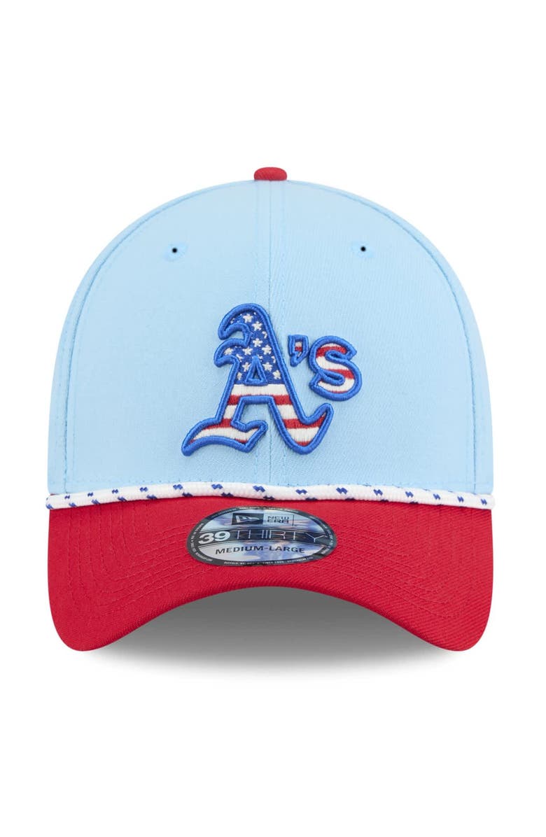 New Era Men's New Era Light Blue/Red Athletics 2025 Fourth of July 39THIRTY Flex Hat, Alternate, color, Light Blue