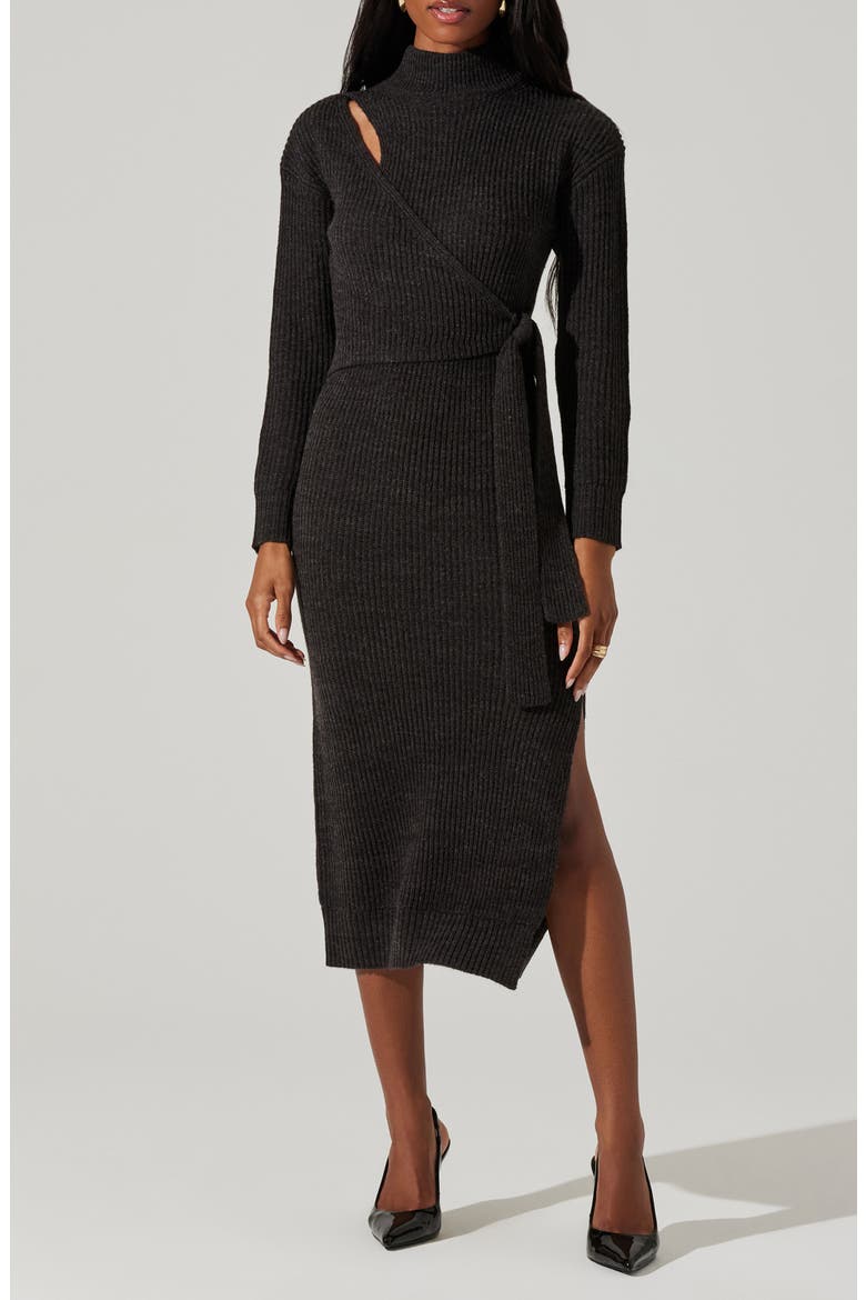 Audree Long Sleeve Wrap Sweater Dress, Main, color, CHARCOAL