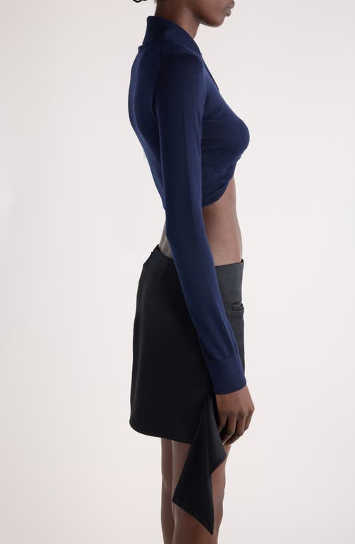 Courrèges Twist Crop Virgin Wool Polo Sweater In Abyss
