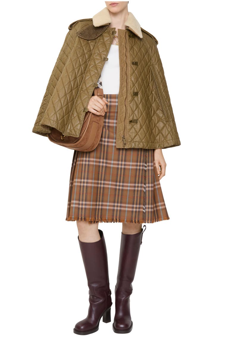 Shearling Collar Quilted Cotton Heath Cape, Main, color, Walrus brown/hemlock beige