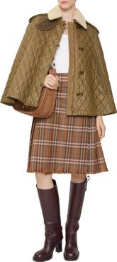 Burberry Shearling Collar Quilted Cotton Heath Cape