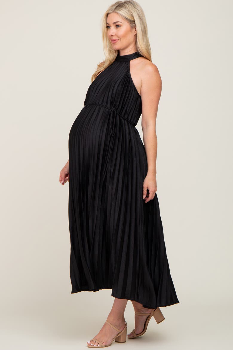 Pleated Halter Dress, Alternate, color, Black