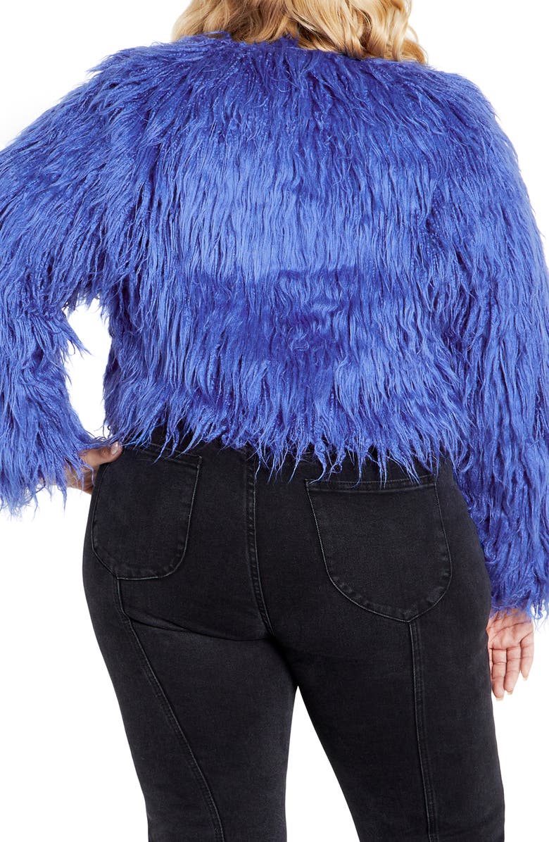 City Chic Blakely Faux Fur Crop Jacket, Alternate, color, Dazzling Blue