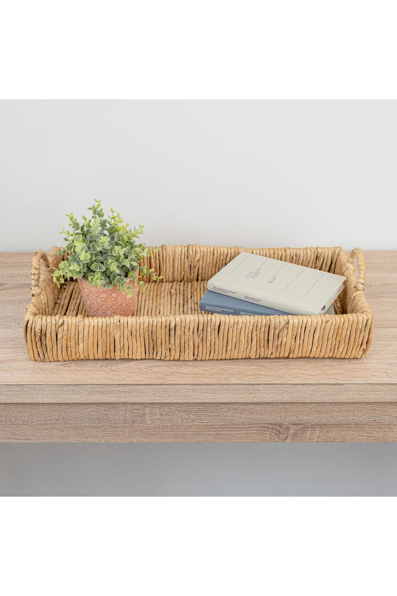 Anika Traditional Southwestern Hand-Woven Abaca Tray with Handles, Main, color, Natural