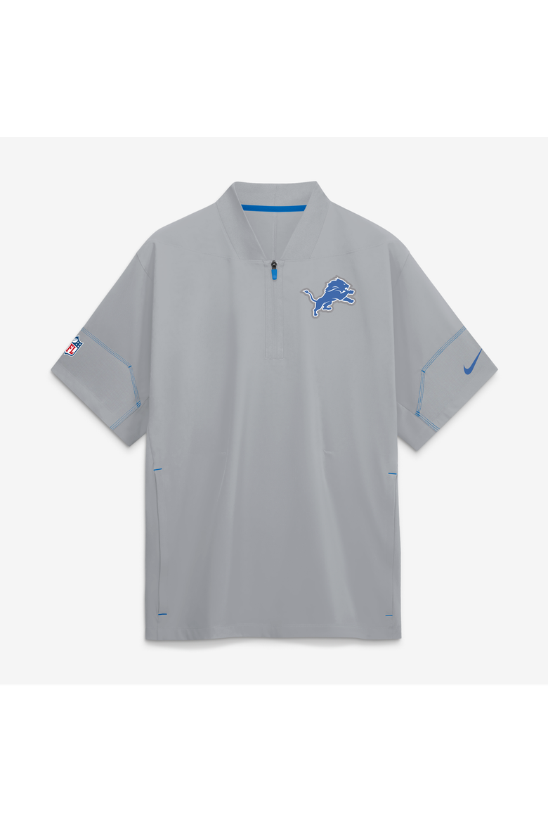 Men's Nike Gray Detroit Lions Sideline Short Sleeve Quarter-Zip Coaches Jacket, Main, color, Gray