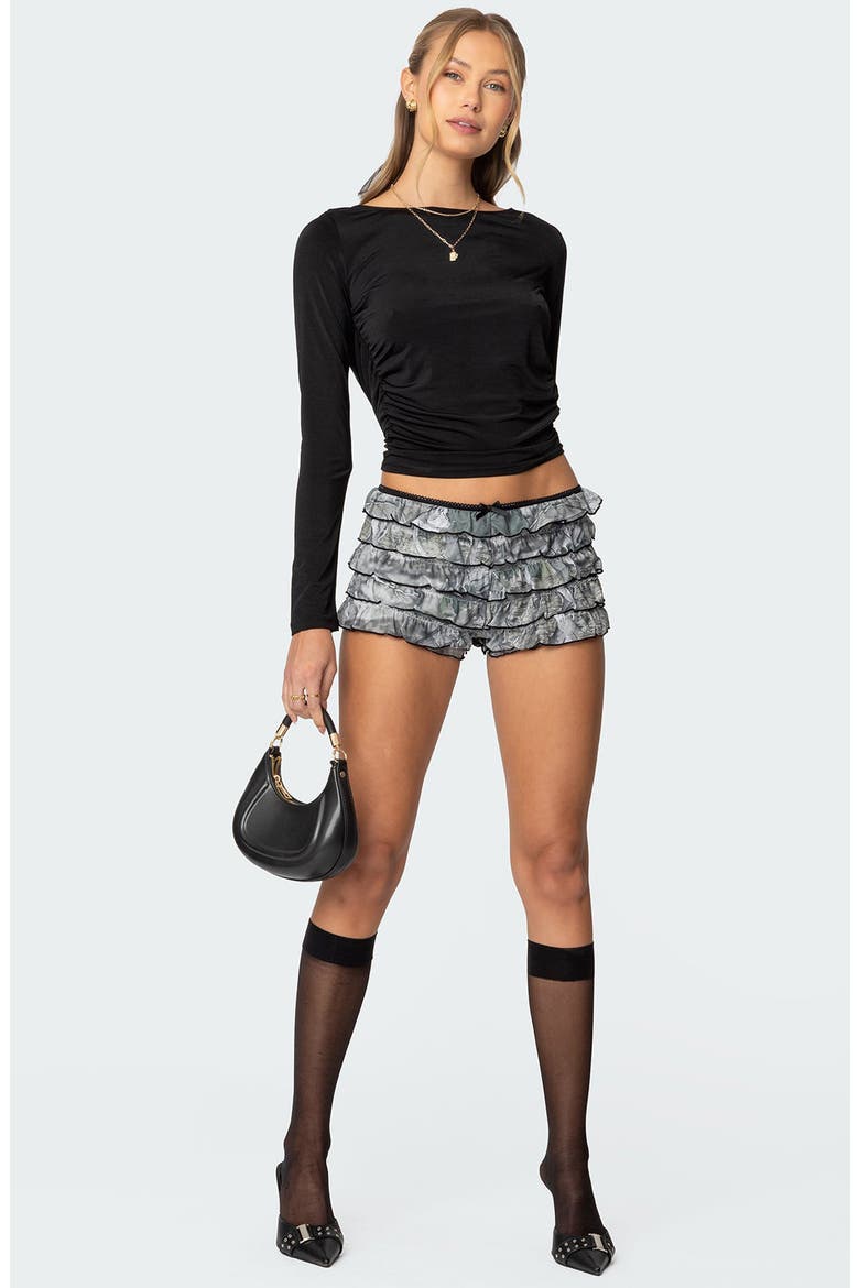 Ruffle Camo Mesh Low Rise Micro Shorts, Alternate, color, OLIVE