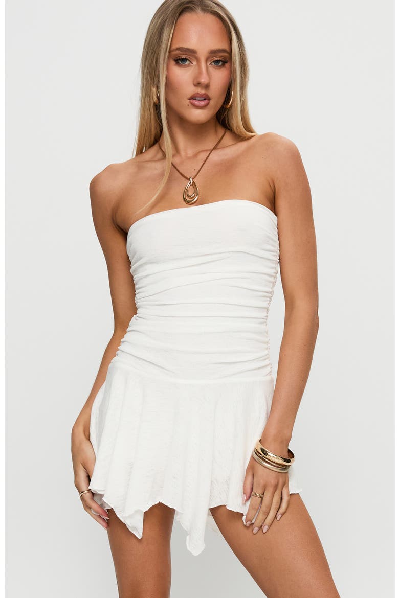 Minxie Strapless Handkerchief Hem Minidress, Alternate, color, WHITE
