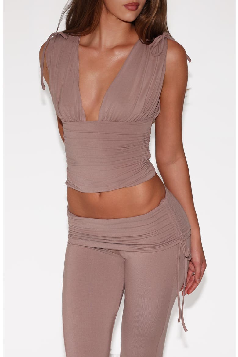 Halona Ruched Plunge Top, Alternate, color, MOCHA