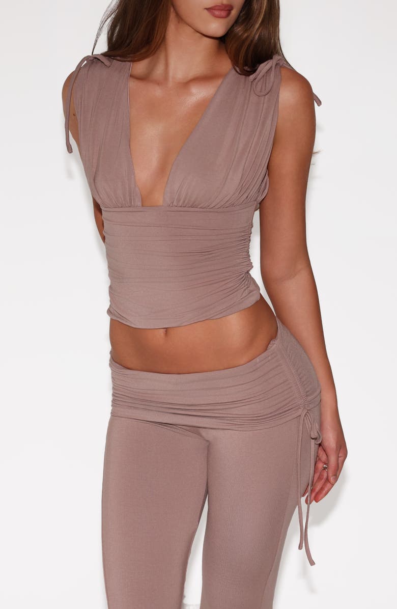 Tiger Mist Halona Ruched Plunge Top, Alternate, color,