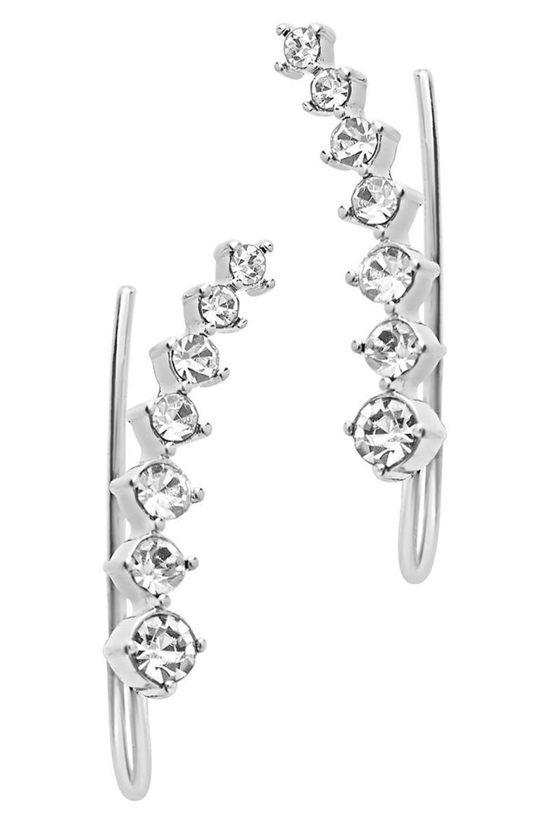 14K Gold Plated CZ Crawler Earrings, Main, color, SILVER