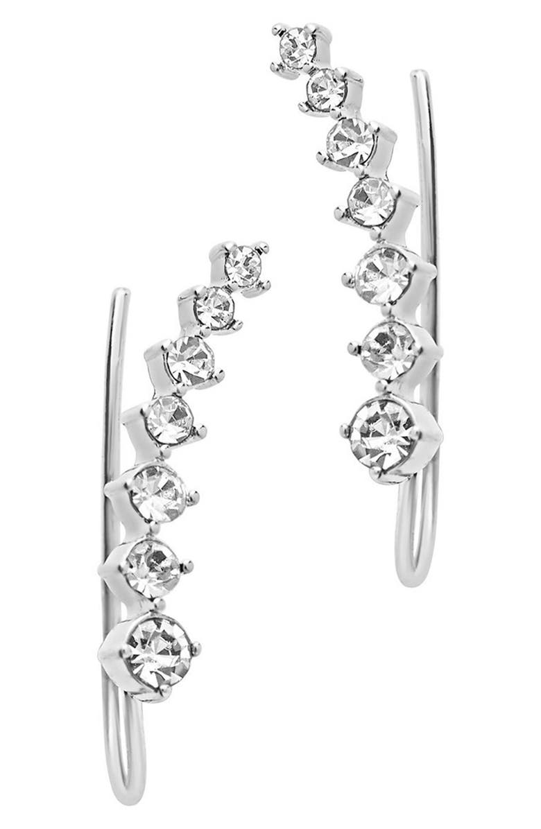 Sterling Forever 14K Gold Plated CZ Crawler Earrings, Main, color, Silver