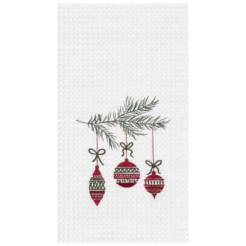 Hanging Christmas Ornaments Embroidered 100% Cotton Waffle Weave Dishtowel