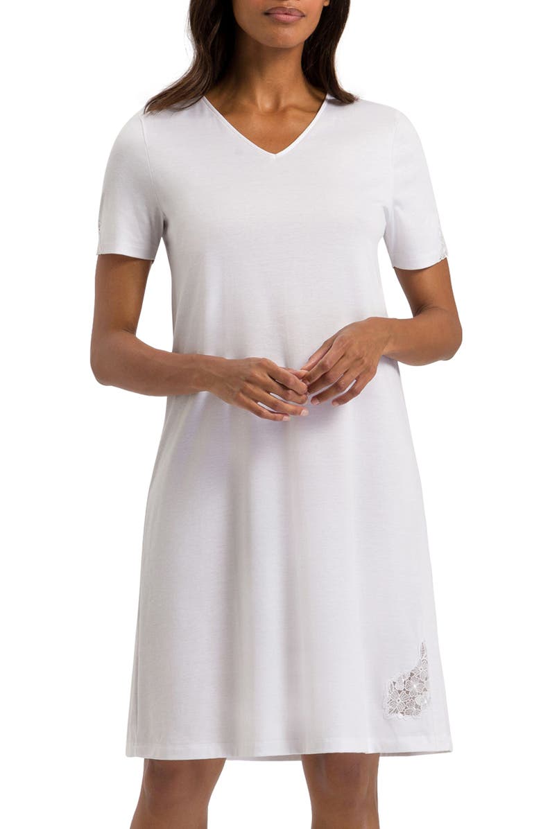 Hanro Michelle Short Sleeve Cotton Nightgown, Main, color, 