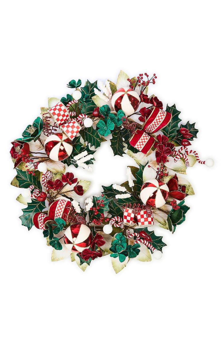 MACKENZIE CHILDS Holly Christmas 26-Inch Wreath, Main, color, Red