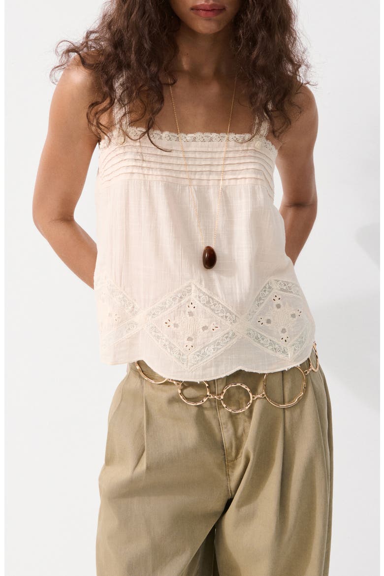 Pleated Embroidered Camisole, Main, color, PASTEL PINK