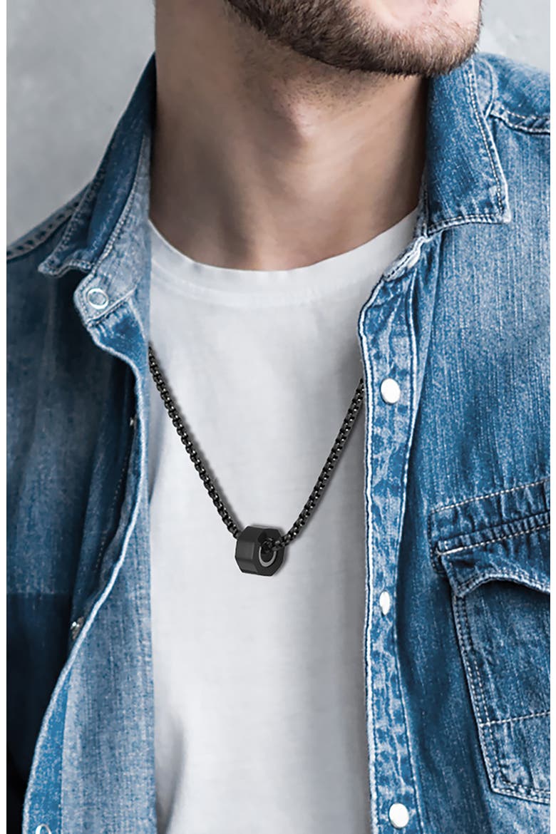 Men's Octagon Pendant Necklace, Alternate, color, BLACK