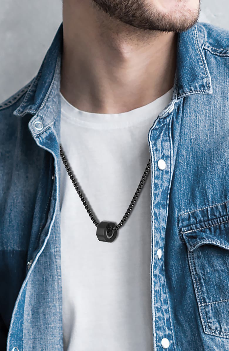 VAN HEUSEN Men's Octagon Pendant Necklace, Alternate, color, Black