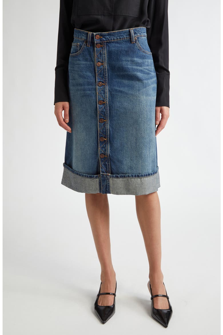 Cuff Denim A-Line Skirt, Main, color, HEAVY VINTAGE INDIGO WASH
