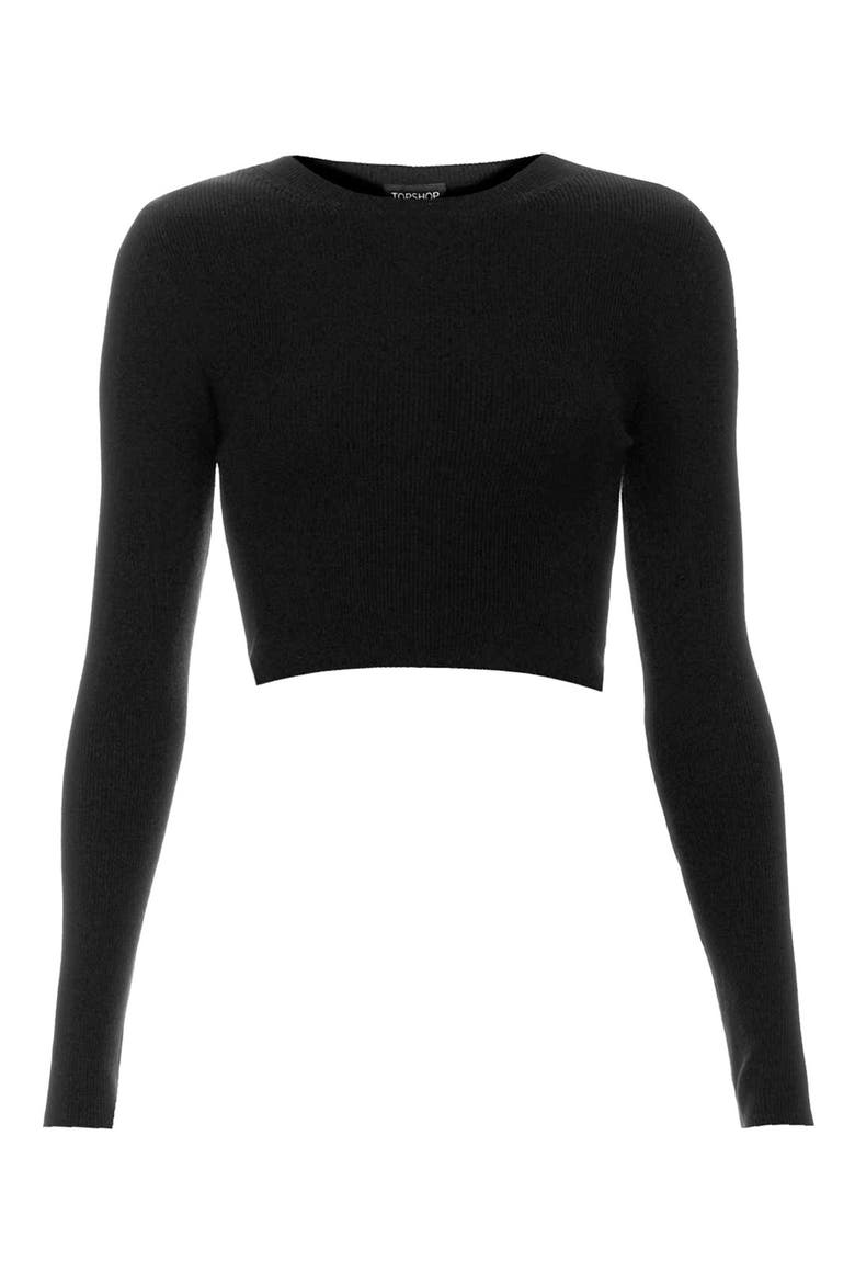 Ribbed Crop Sweater, Alternate, color, BLACK