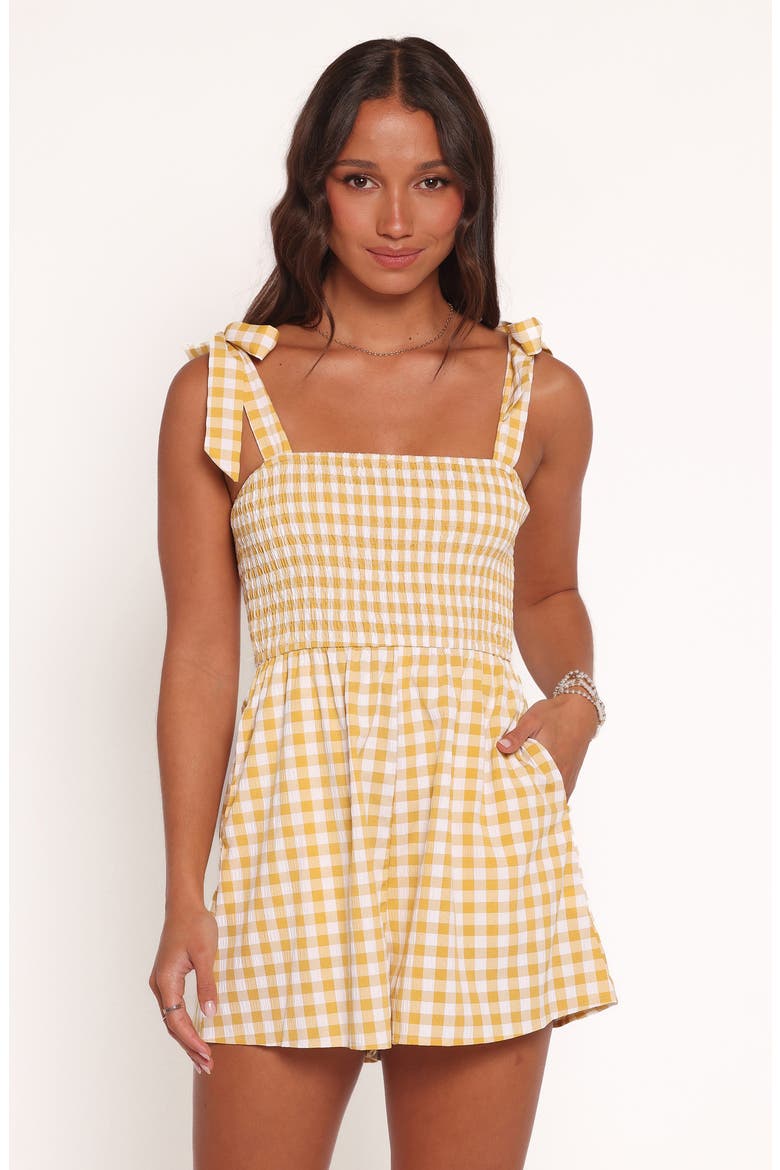 Simo Tie Strap Romper, Alternate, color, YELLOW GINGHAM
