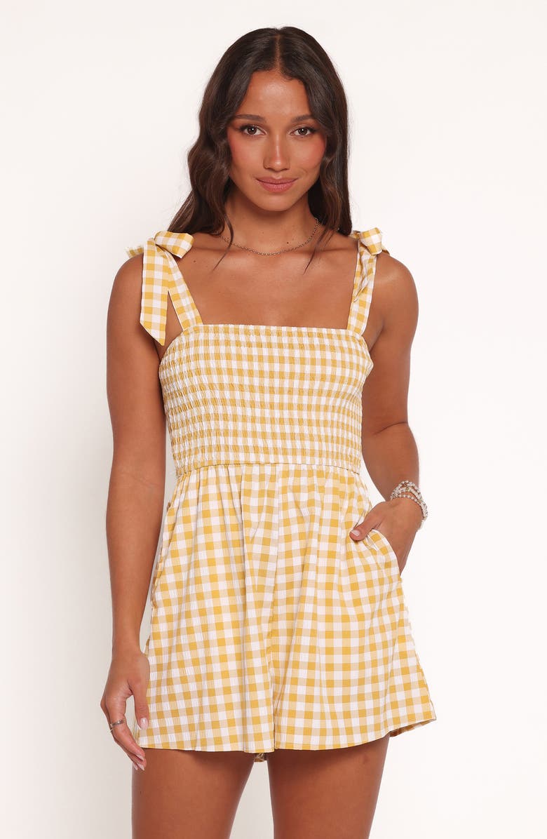 Petal & Pup Simo Tie Strap Romper, Alternate, color, Yellow Gingham