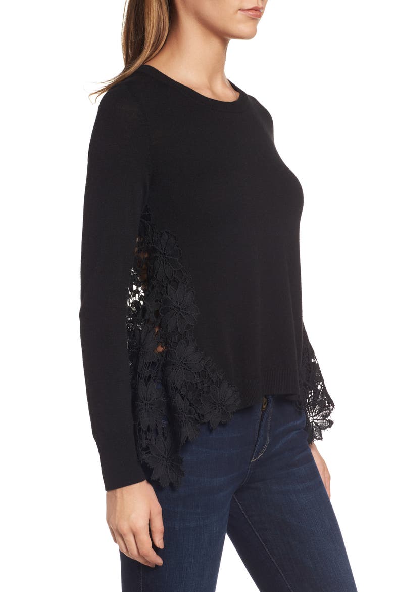 Lace Back Sweater, Alternate, color, BLACK