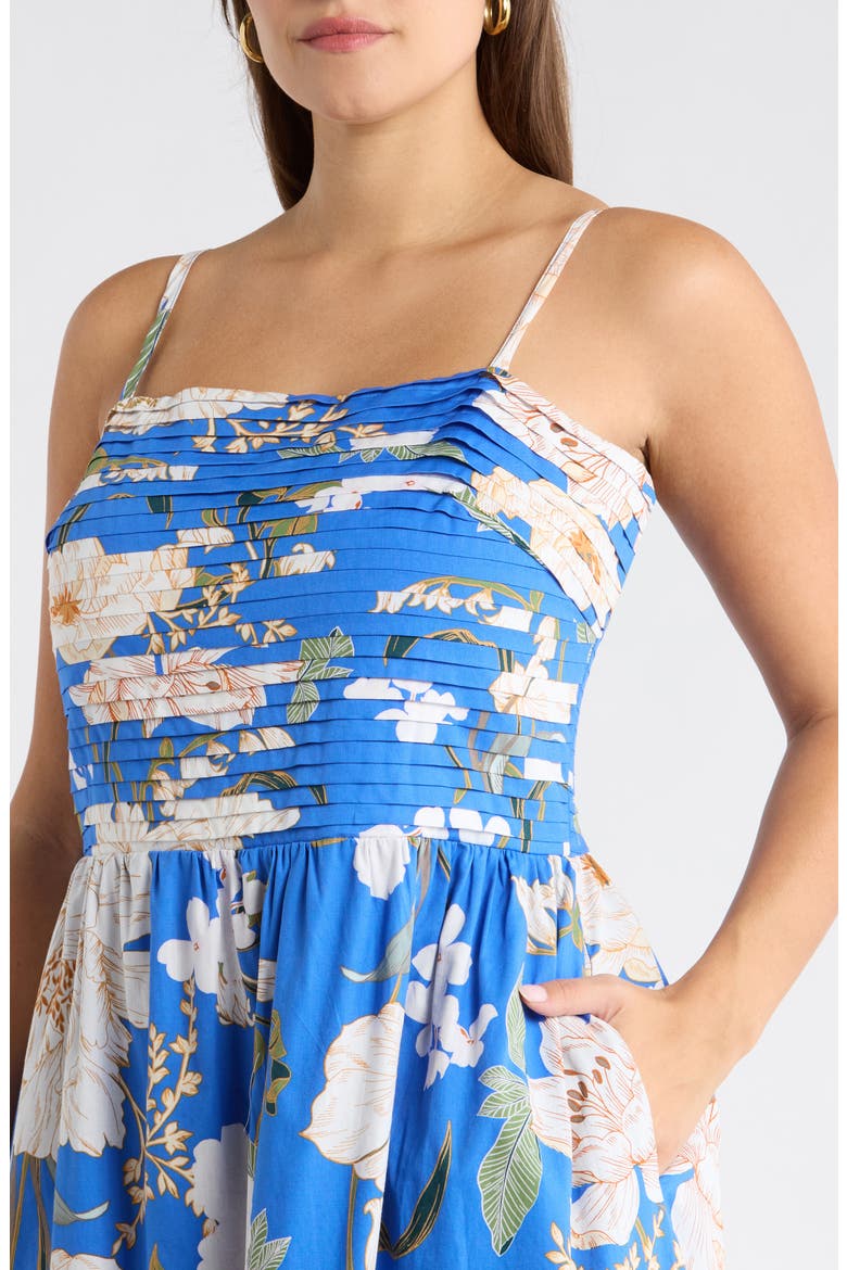 Roswell Sima Pleated Floral Maxi Dress, Alternate, color, BLUE-CREAM