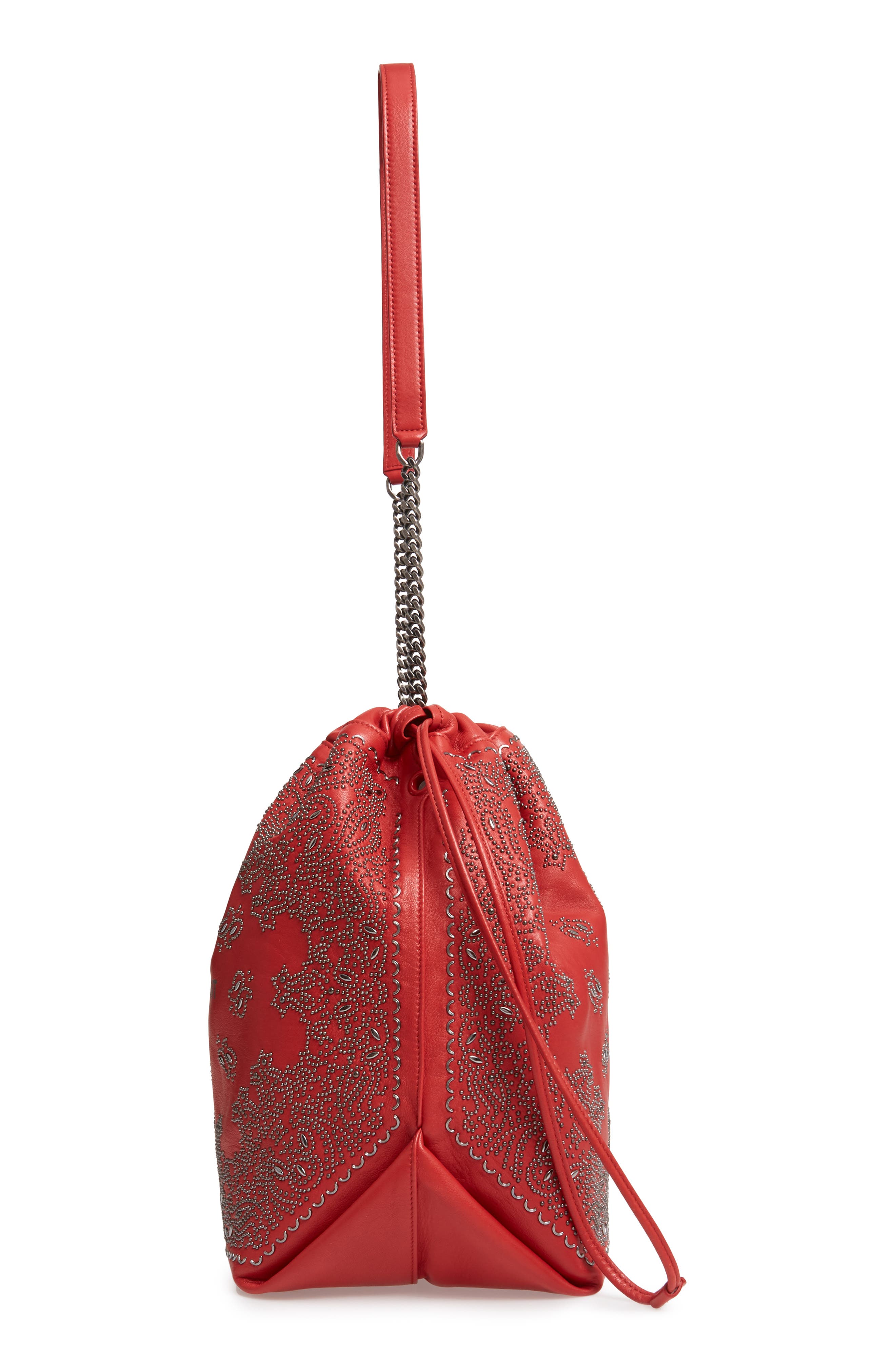 Saint Laurent Teddy Bandana Studded Leather Bucket Bag, Alternate, color, 