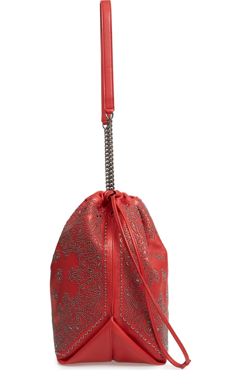 Saint Laurent Teddy Bandana Studded Leather Bucket Bag, Alternate, color,