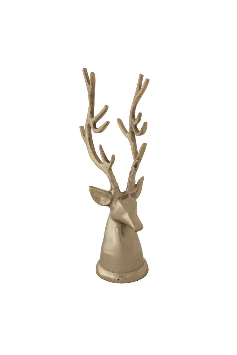 Gold Cast Aluminum Reindeer Head on Reclaimed Wood, Main, color, Gold