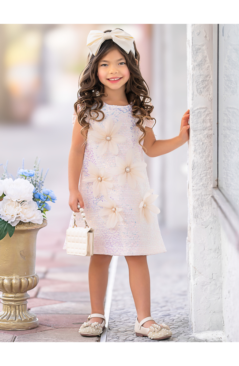 Mia Belle Girls Girls  Sequin Daisy Pearl-Accent Shift Dress, Alternate, color, Pink