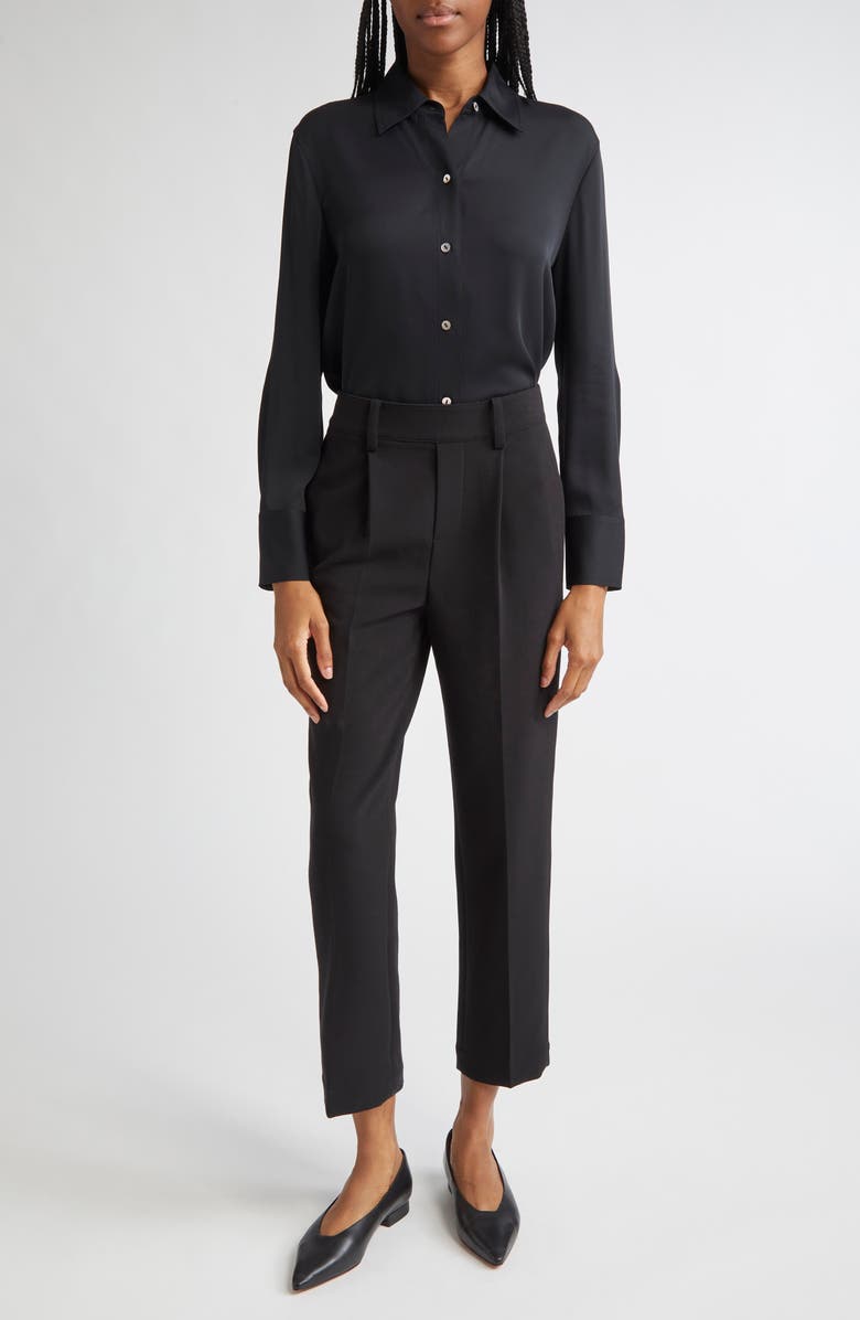 Vince Stretch Silk Button-Up Shirt, Alternate, color, Black