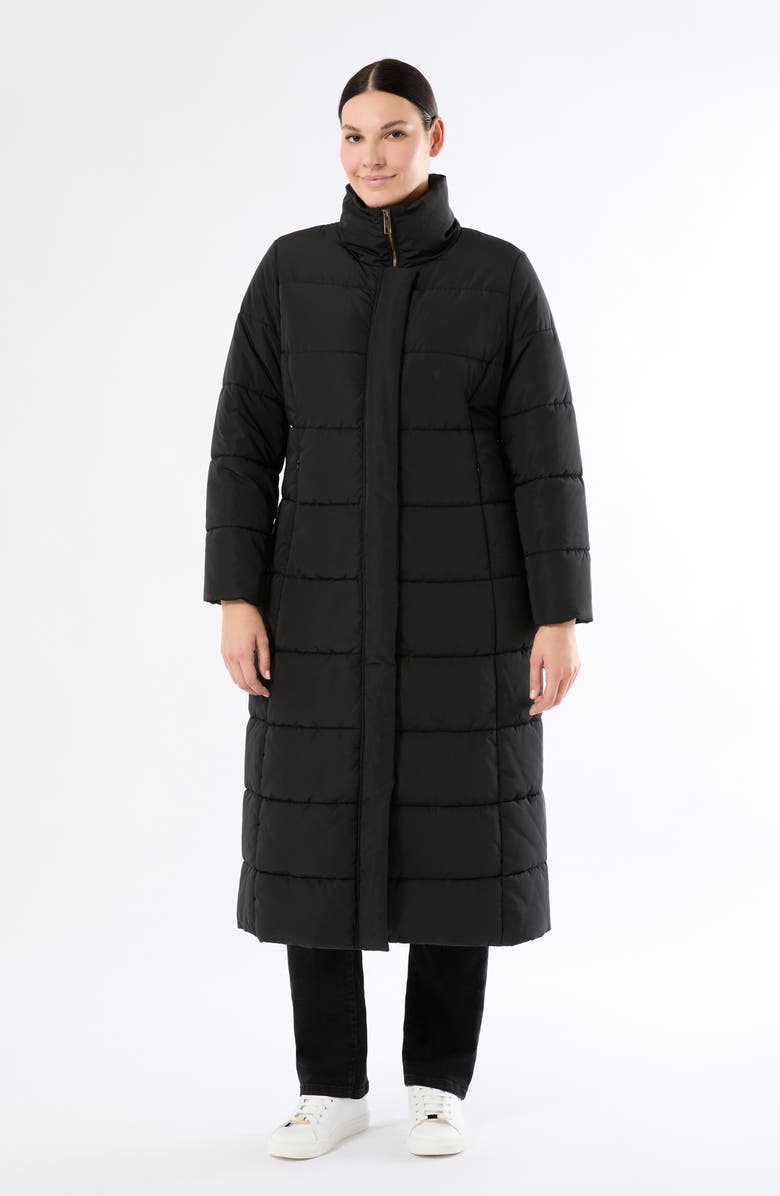 Marina Rinaldi Quark Water Repellent Quilted Coat, Alternate, color, Black