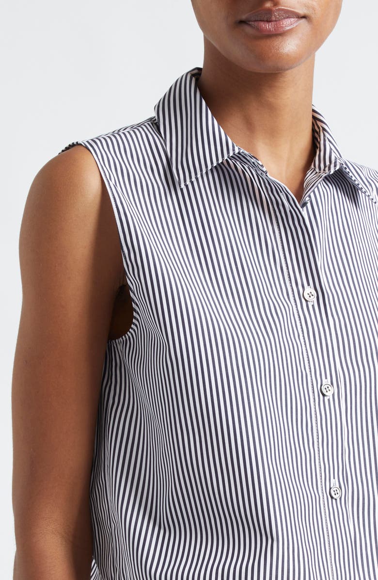 Theory Stripe Sleeveless Cotton Crop Button-Up Shirt, Alternate, color, 