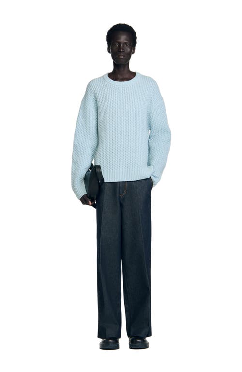Sandro Wool Fine Knit Crewneck Sweater In Blue