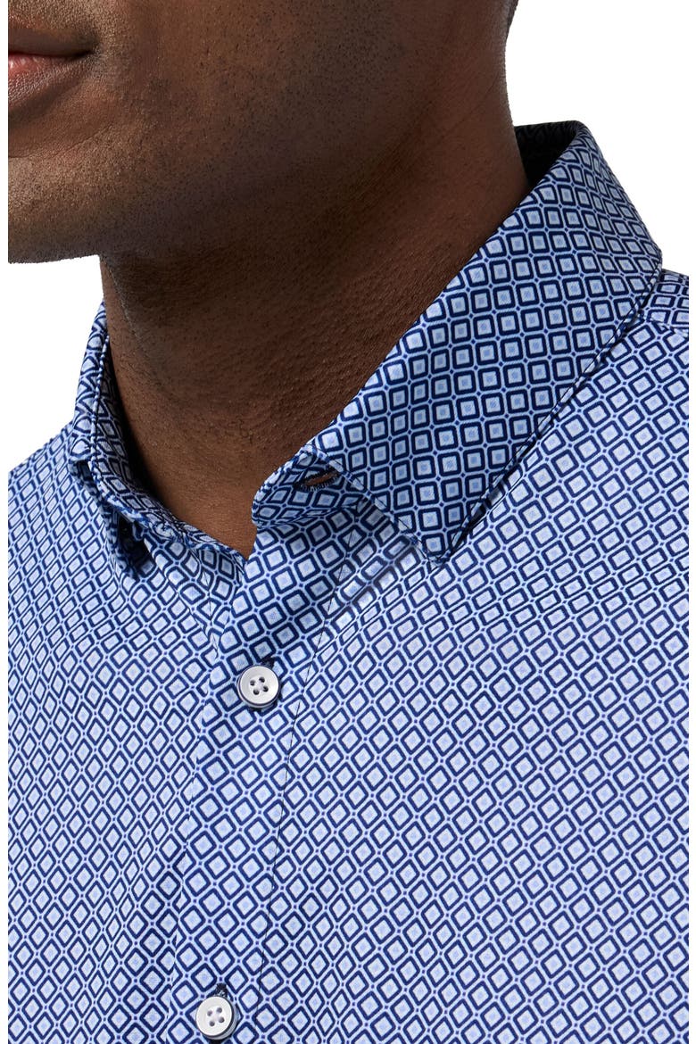 Halyard Trim Fit Diamond Short Sleeve Performance Button-Up Shirt, Alternate, color, NAVY ENLARGED DIAMOND