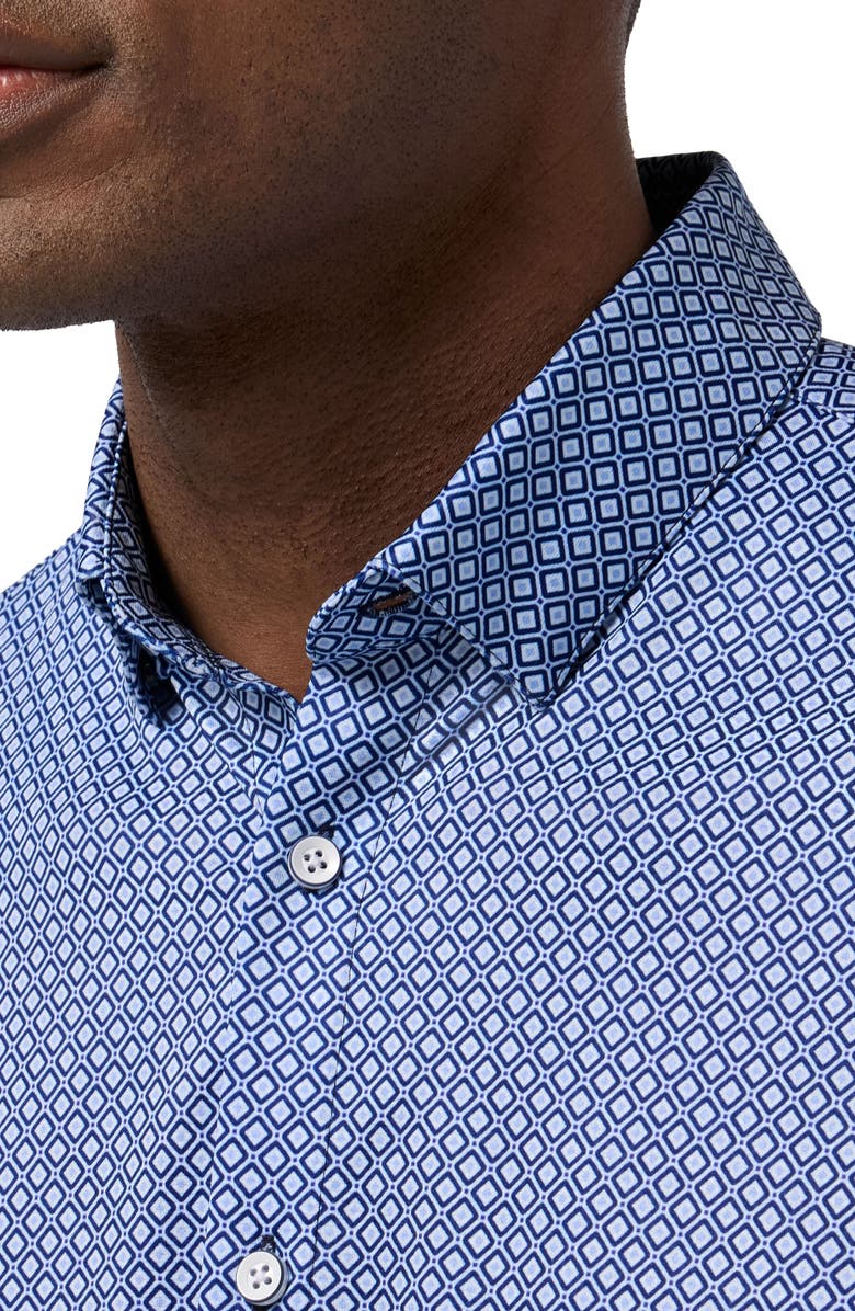 Mizzen+Main Halyard Trim Fit Diamond Short Sleeve Performance Button-Up Shirt, Alternate, color, Navy Enlarged Diamond