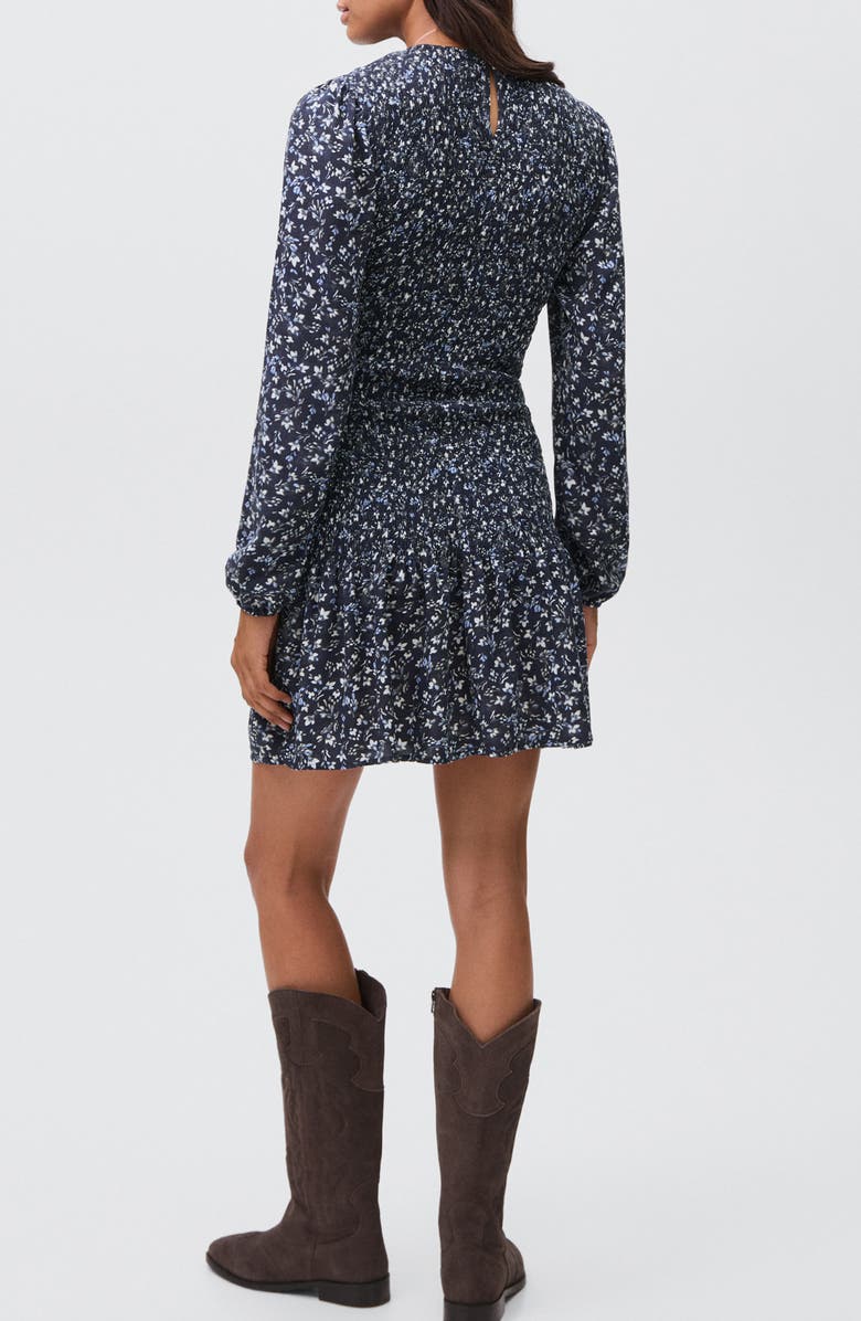 MANGO TEEN Smocked Long Sleeve Dress, Alternate, color, Navy