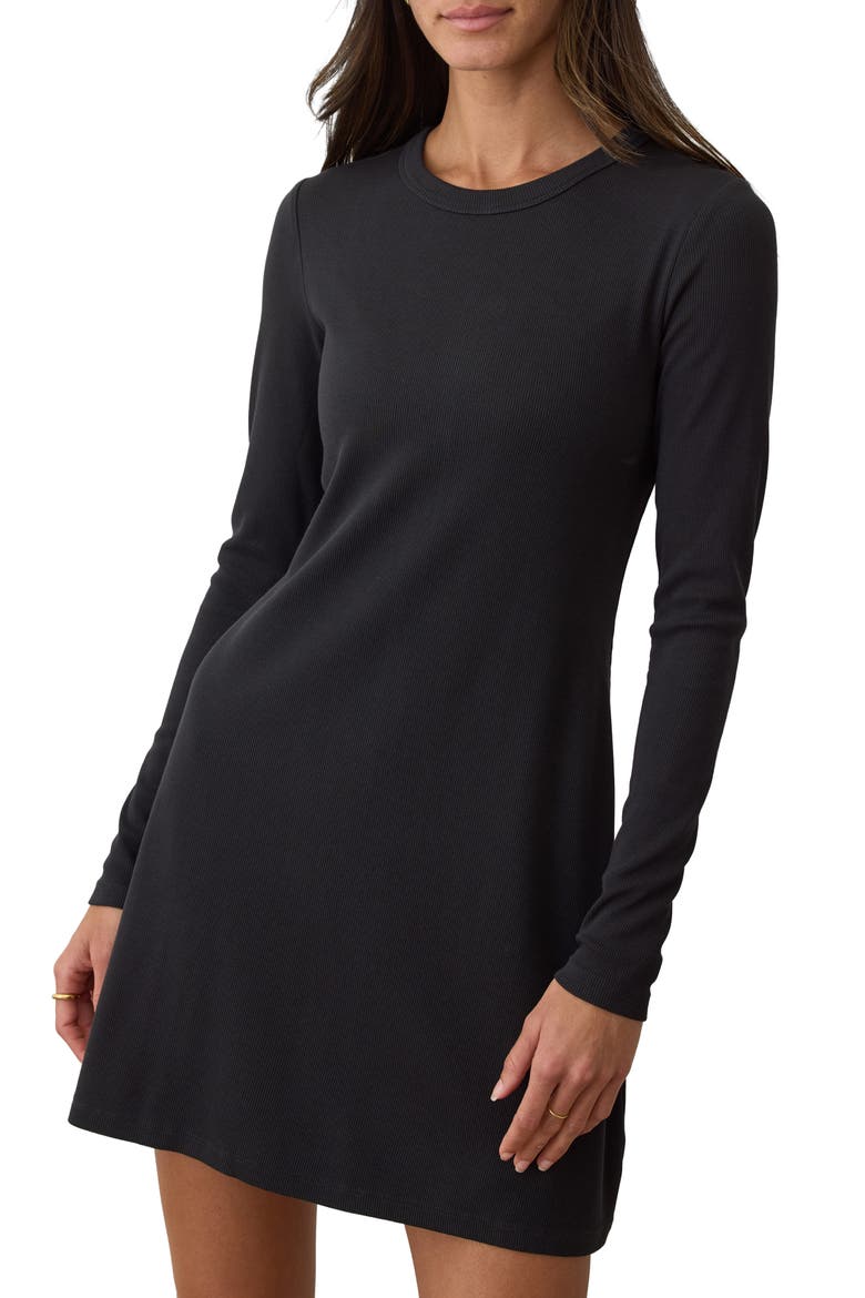 Lexi Long Sleeve Rib Minidress, Alternate, color, BLACK