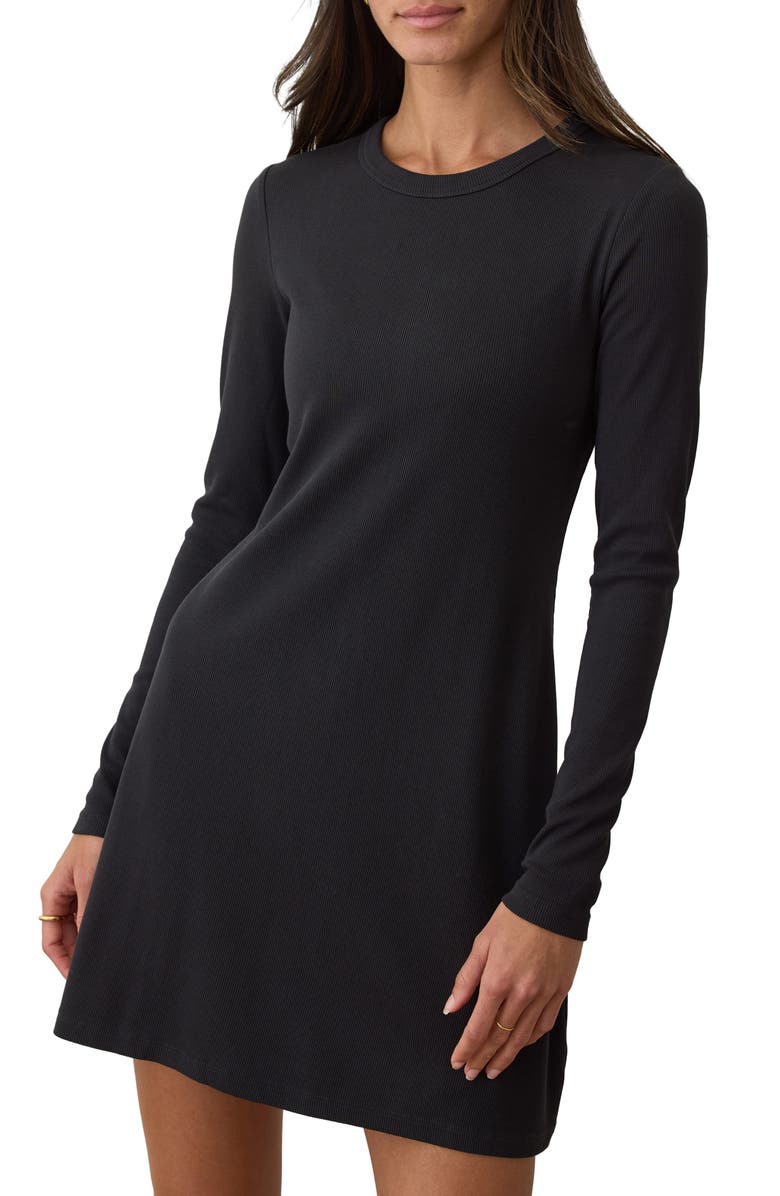 Marine Layer Lexi Long Sleeve Rib Minidress, Alternate, color, Black