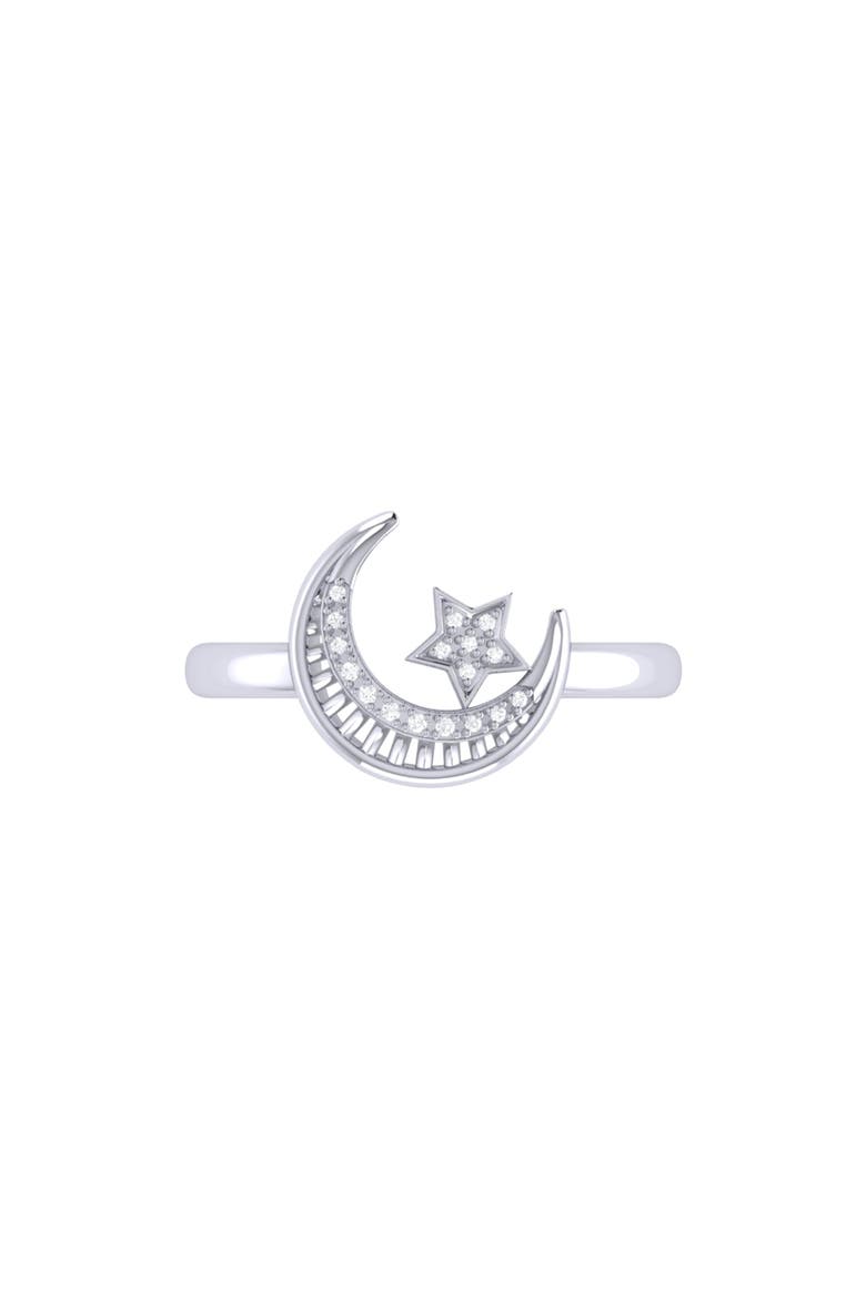 Starkissed Crescent Sterling Silver Diamond Ring, Alternate, color, Silver