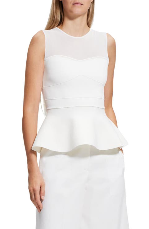Sheer Yoke Sleeveless Peplum Sweater